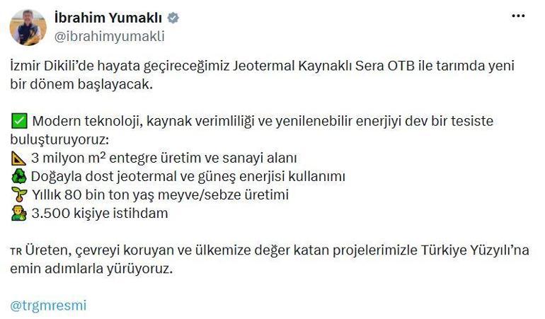 Bakan Yumaklı: Jeotermal Kaynaklı Sera OTB ile tarımda yeni bir dönem başlayacak