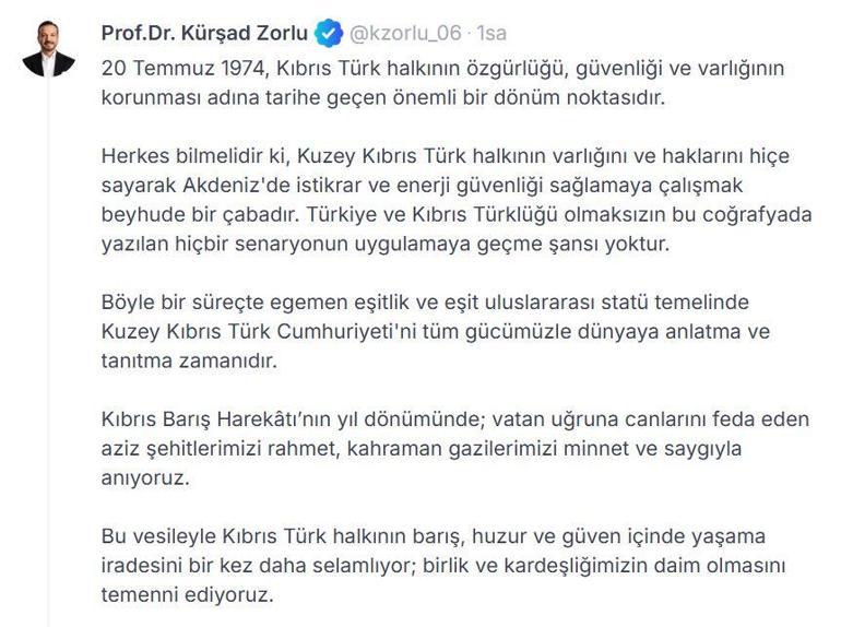 AK Partili Zorludan Kıbrıs Barış Harekatı mesajı