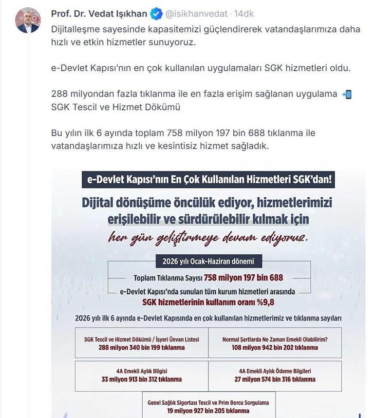 Bakan Işıkhan: e-Devletin en çok kullanılan uygulamaları SGK hizmetleri