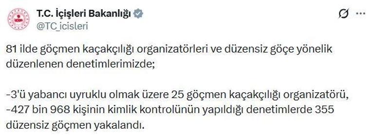 81 ilde 355 düzensiz göçmen yakalandı