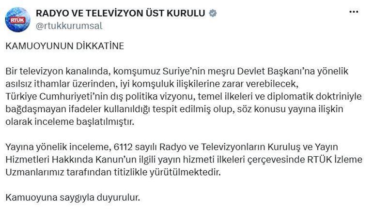 RTÜKten Suriye Devlet Başkanı Şaraya yönelik ithamlara inceleme