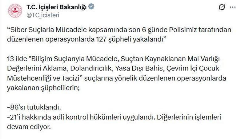 13 ilde siber suç operasyonları: 86 tutuklama