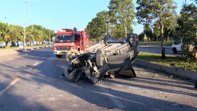 Kartal’da otomobil refüjdeki ağaca çarpıp takla attı: 1 yaralı