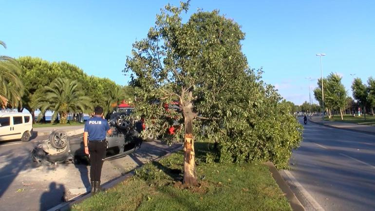 Kartal’da otomobil refüjdeki ağaca çarpıp takla attı: 1 yaralı