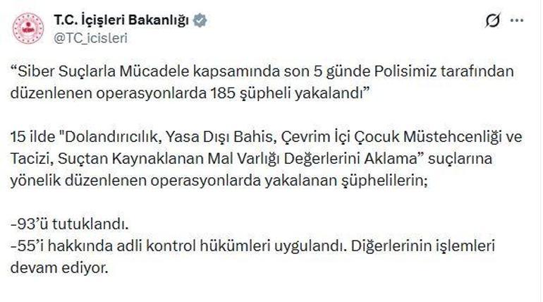 15 ilde siber suçlara yönelik operasyon; 93 tutuklama
