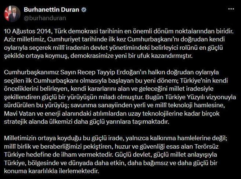 Burhanettin Duran: 10 Ağustos 2014, Türk demokrasi tarihinin en önemli dönüm noktalarından biridir