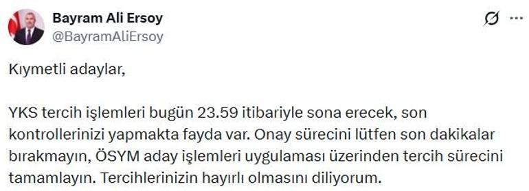 ÖSYM Başkanı Ersoydan YKS adaylarına tercih uyarısı