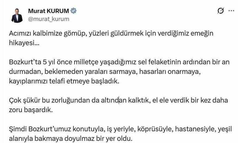Bakan Kurumdan Bozkurttaki sel felaketinin 5inci yıl dönümüne ilişkin paylaşım