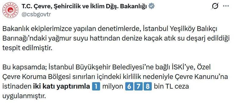 Yeşilköy Balıkçı Barınağından denize atık su deşarj eden İSKİye 1,6 milyon TL ceza