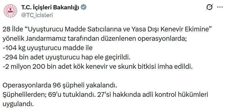 28 ilde uyuşturucu operasyonu; 69 tutuklama