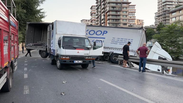 Esenler’de kumaş yüklü TIR, dere yatağına düştü: 1 yaralı
