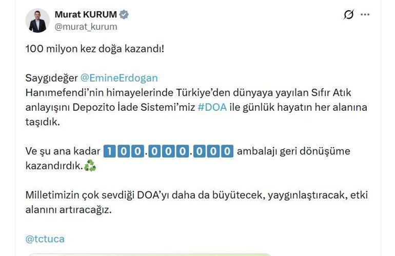 DOA ile 100 milyon ambalaj geri dönüşüme kazandırıldı