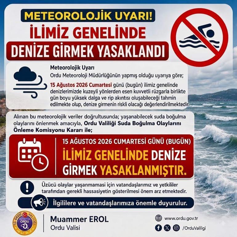 Ordu’da denize girmek yasaklandı