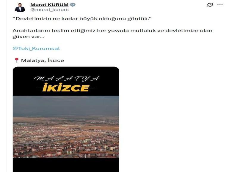 Bakan Kurum, Malatyada sosyal konutlarına yerleşen Başar çiftinin görüntülerini paylaştı