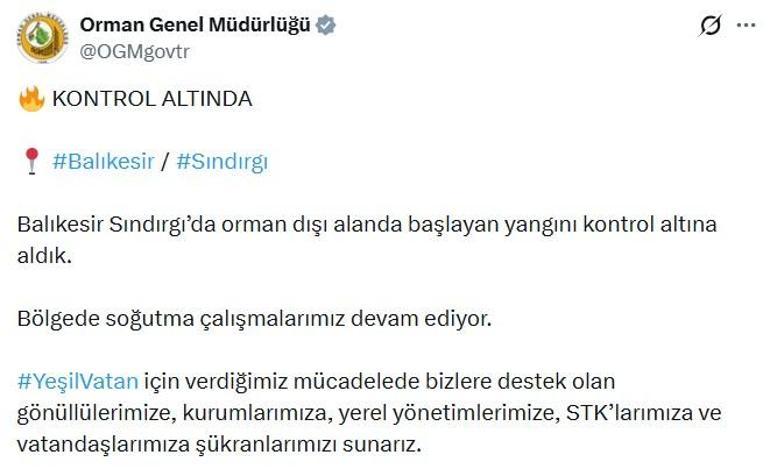 Balıkesirdeki orman yangını 2nci gününde kontrol altına alındı