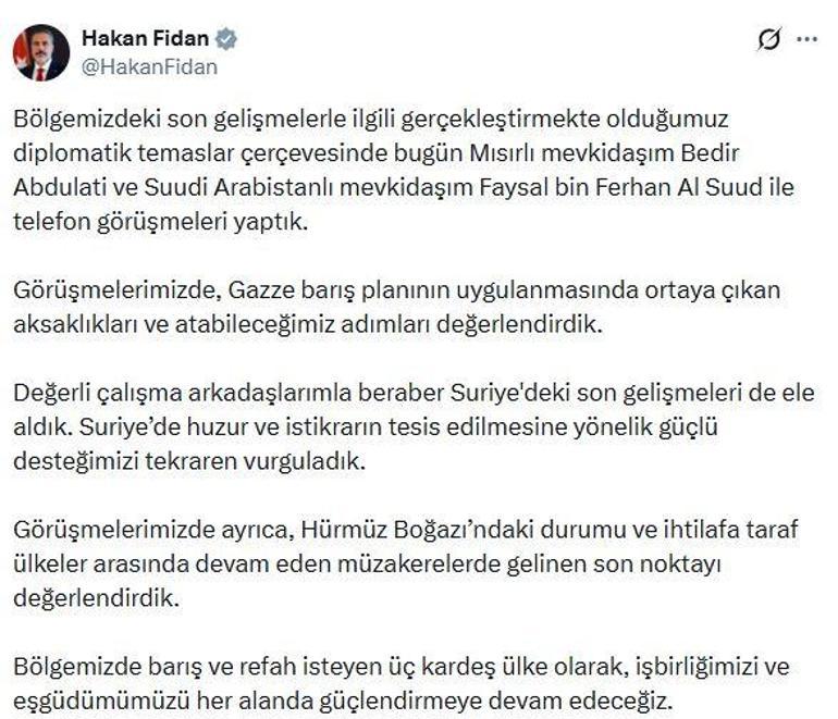 Bakan Fidan, Mısırlı ve Suudi Arabistanlı mevkidaşlarıyla görüştü