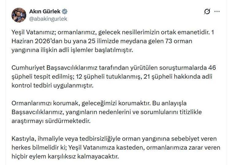 73 orman yangınına ilişkin soruşturmalarda 12 şüpheli tutuklandı