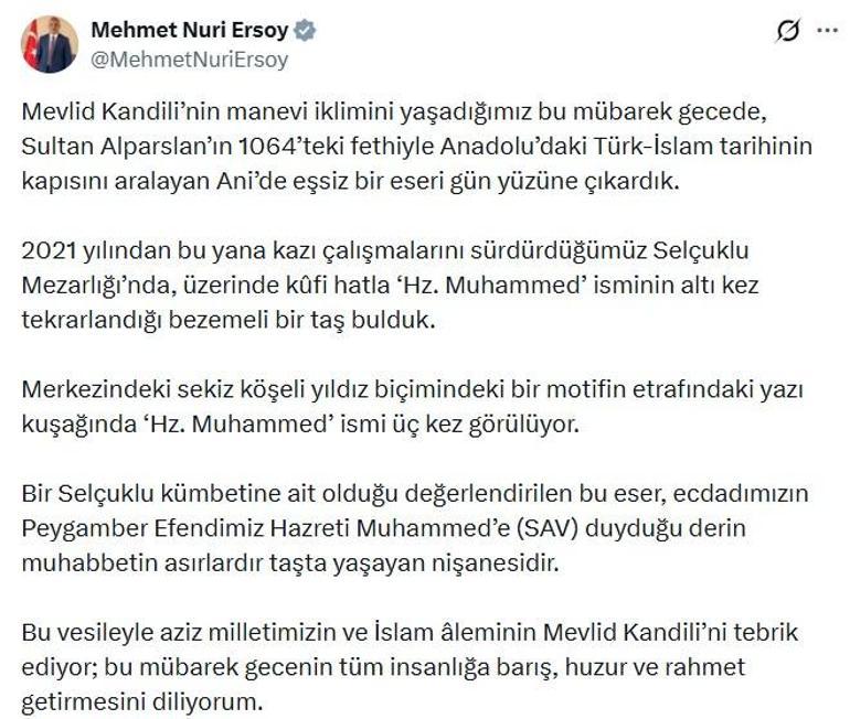 Selçuklu Mezarlığında Hz. Muhammedin ismi yer alan bezemeli taş bulundu