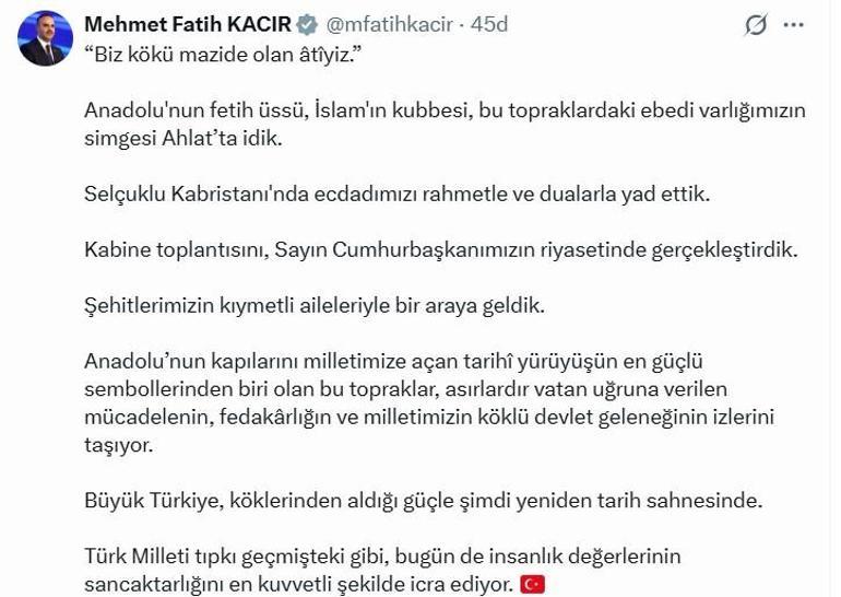 Bakan Kacır: Büyük Türkiye köklerinden aldığı güçle yeniden tarih sahnesinde