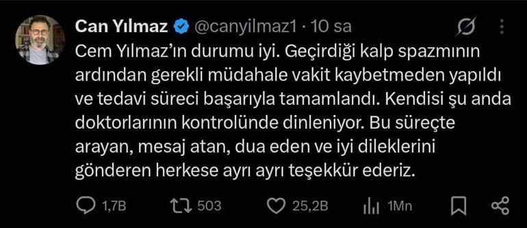 Cem Yılmazın doktorundan açıklama: Bir, iki gün içinde de sağlıcakla evine uğurlarız