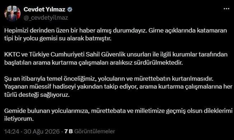 Cumhurbaşkanı Yardımcısı Yılmaz: Temel önceliğimiz, yolcuların ve mürettebatın kurtarılması