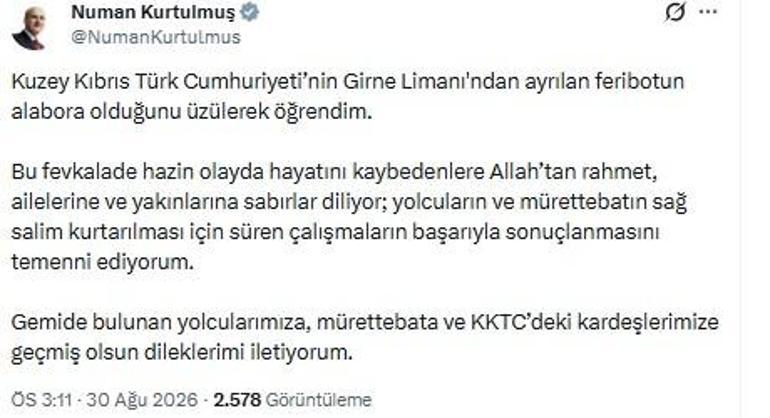 TBMM Başkanı Kurtulmuştan Girnede batan gemiye ilişkin açıklama