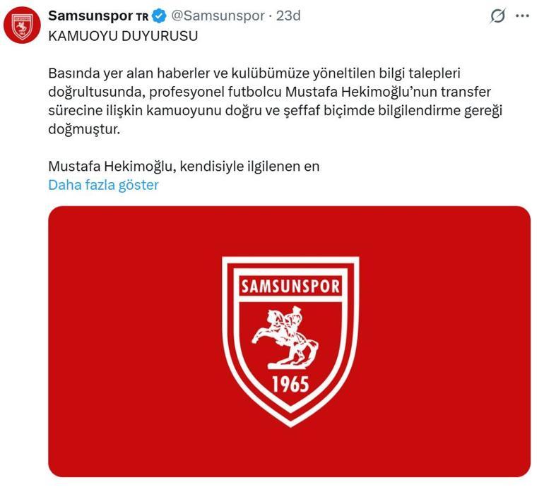 Samsunspor’dan iptal olan Mustafa Hekimoğlu açıklaması