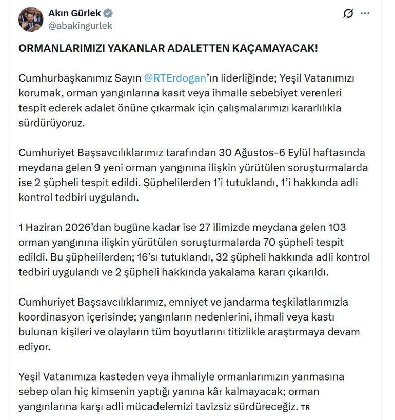 Orman yangını soruşturmalarında 16 şüpheli tutuklandı