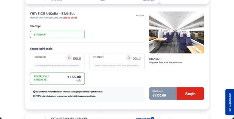 Tren bileti bulamayan yolcular, yer açılması halinde otomatik olarak bilgilendirilecek