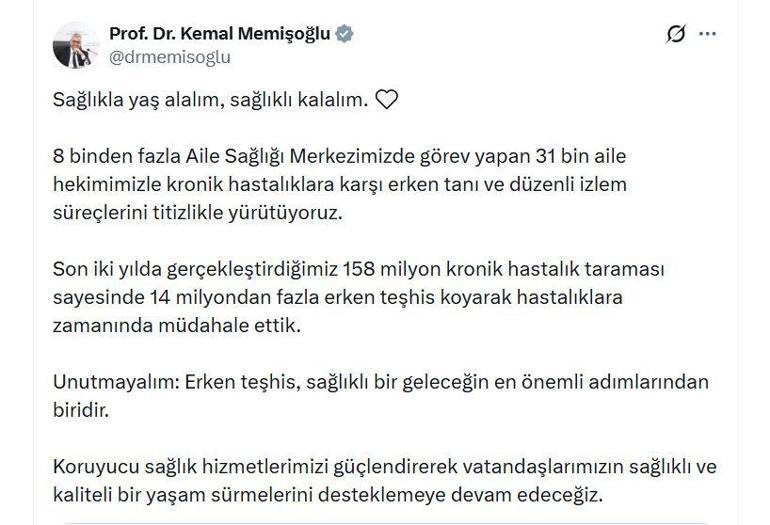 Bakan Memişoğlu: Son 2 yılda 14 milyondan fazla erken teşhisle hastalıklara zamanında müdahale ettik