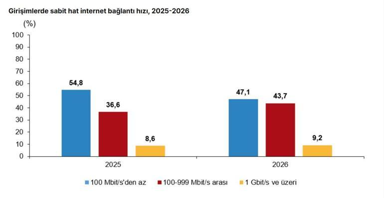 TÜİK: Girişimlerin yüzde 52,9u 100 megabit ve üzeri hızda internet kullandı