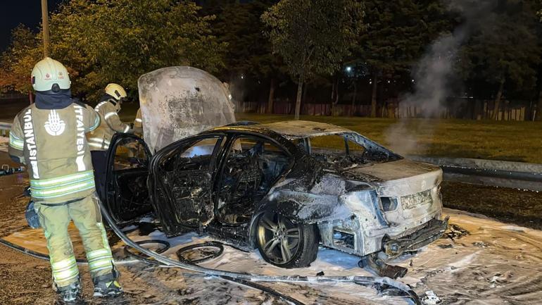 Bakırköy D-100 Karayolunda otomobil alev alev yandı