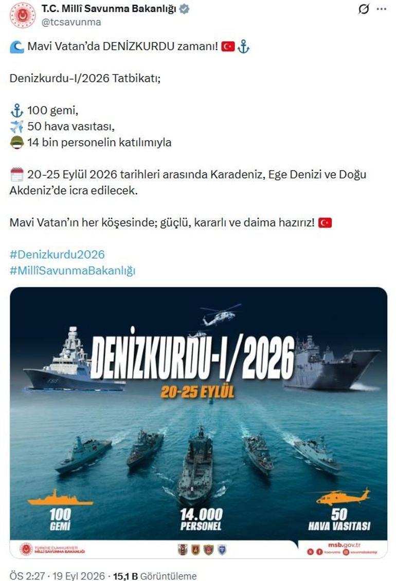 MSBden 100 gemi ile Denizkurdu-I/2026 Tatbikatı