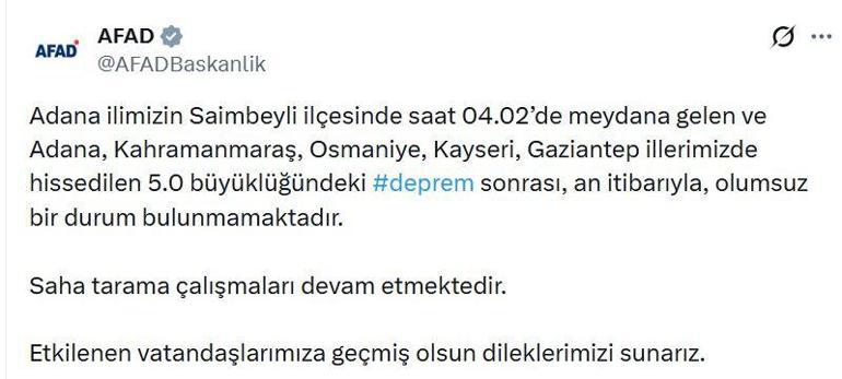 Adanada 5 büyüklüğünde deprem