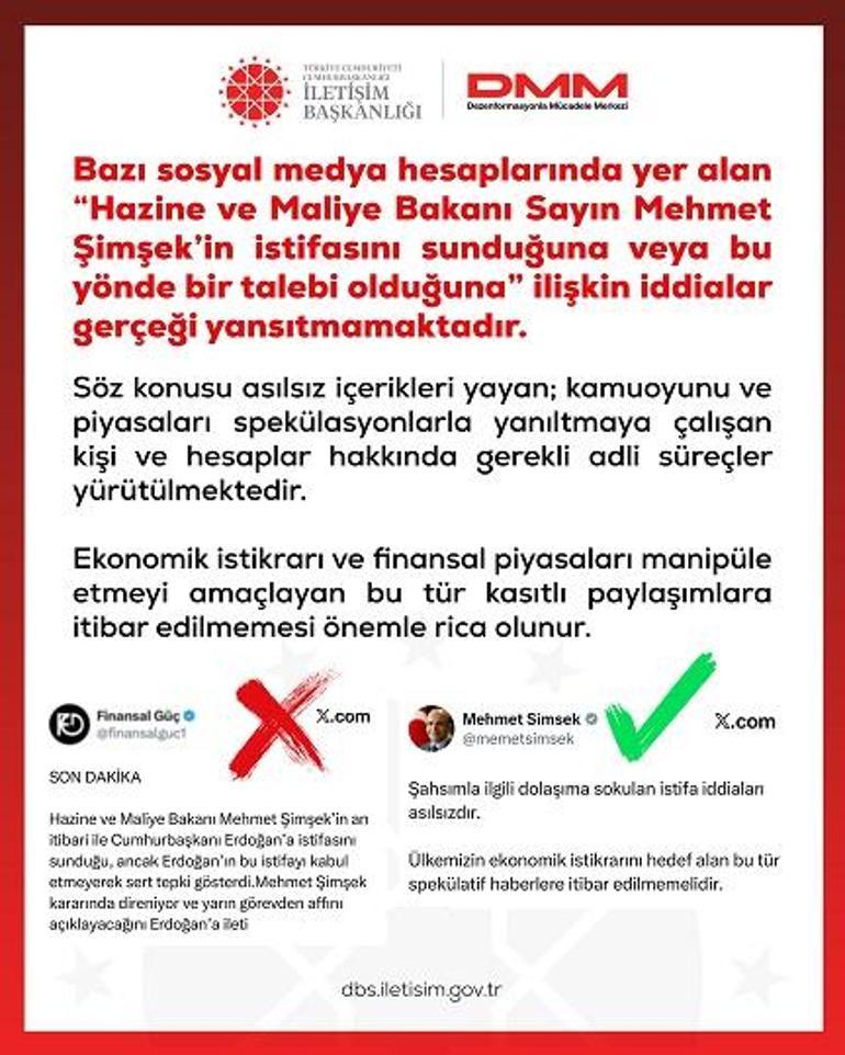 DMM: Bakan Şimşek’in istifasını sunduğuna ilişkin iddialar gerçeği yansıtmamaktadır