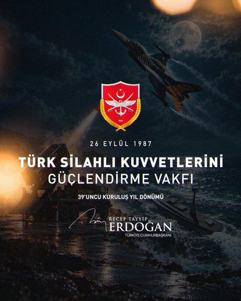 Cumhurbaşkanı Erdoğan, Türk Silahlı Kuvvetlerini Güçlendirme Vakfının kuruluş yıl dönümünü kutladı