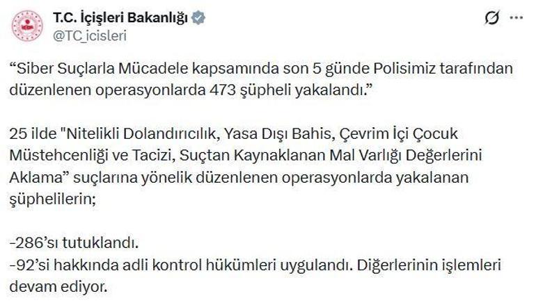 25 ilde siber suç operasyonları: 286 tutuklama