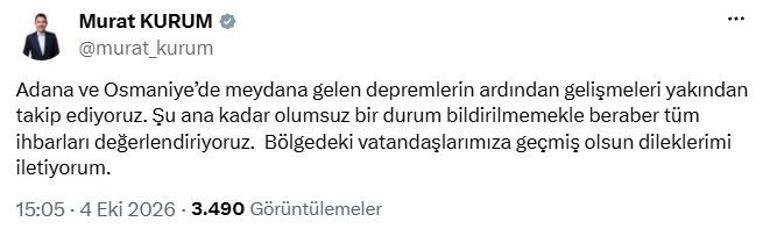 Adanada 4.8, 4.9 ve 4.4 büyüklüğünde üç deprem
