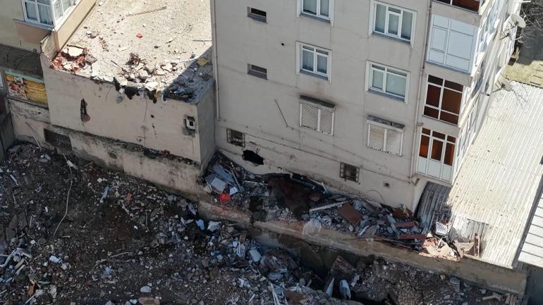 Maltepede 3 katı çöken binadan incelenmek üzere örnekler alındı; çalışmalar havadan görüntülendi