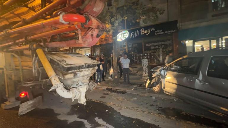Avcılar’da yokuşta kayan beton pompası park halindeki 7 araca çarptı
