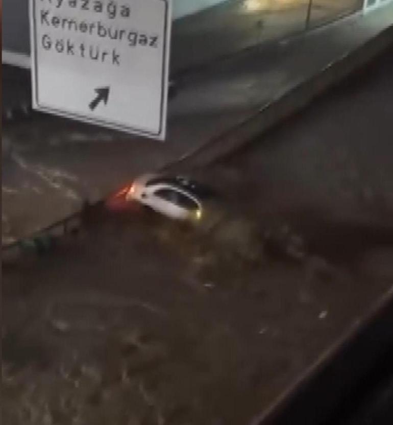 Sarıyerde selde sürüklenen otomobil, bariyerde durdu