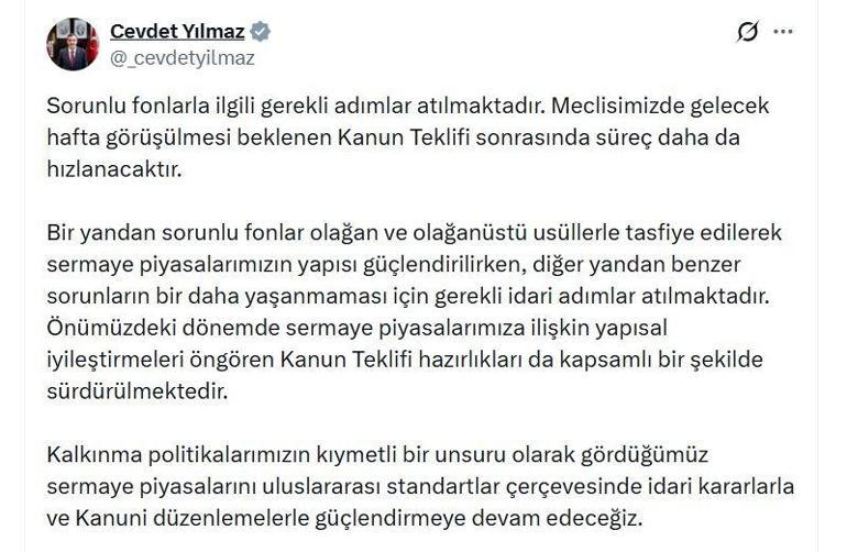 Cumhurbaşkanı Yardımcısı Yılmaz: Sorunlu fonlarla ilgili gerekli adımlar atılmaktadır