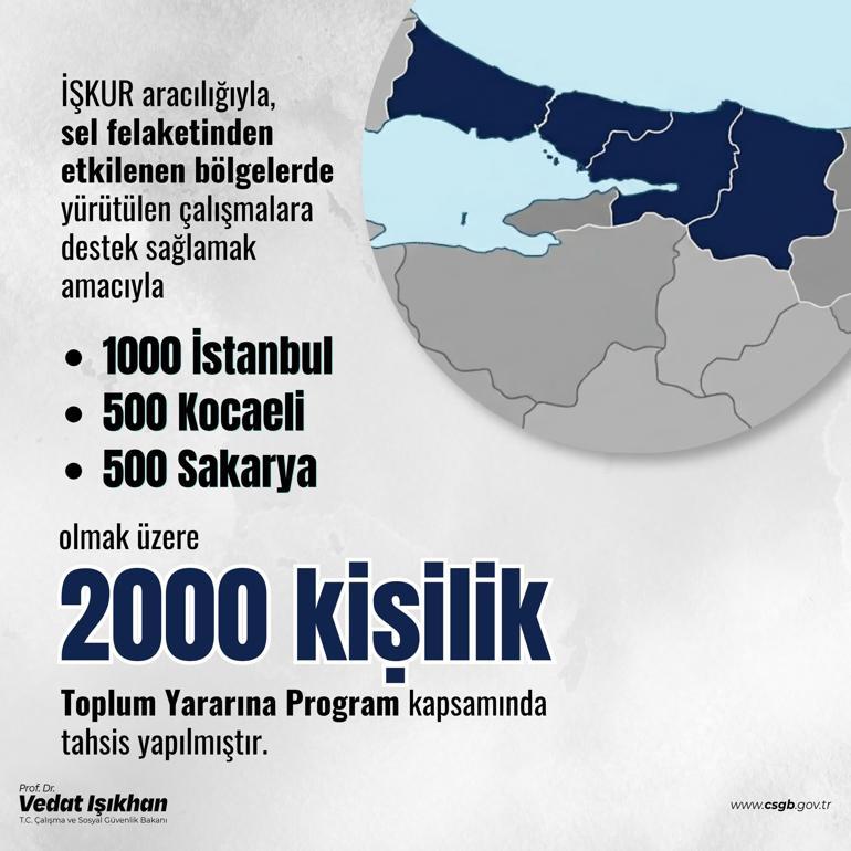 Selden etkilenen illere 2 bin kişilik Toplum Yararına Program kontenjanı tahsis edildi