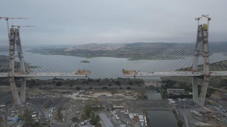 Sazlıdere Köprüsündeki çalışmalar havadan görüntülendi