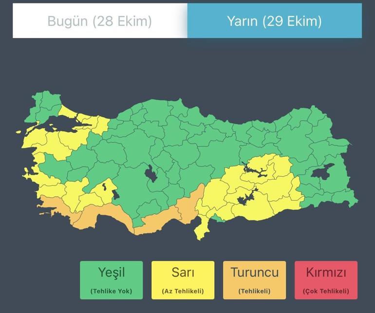 Bakanlıktan 4 il için turuncu, 25 il için sarı kodlu uyarı