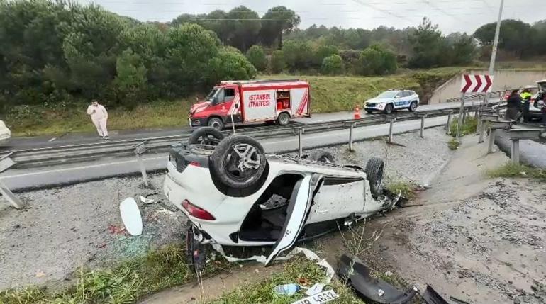 Göktürk’te virajı alamayan aracın takla attığı anlar kamerada