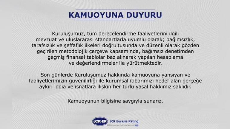 JCR Eurasia Ratingden açıklama
