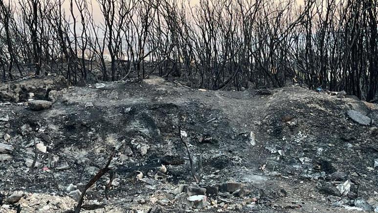 İzmir’de yerleşim yerlerinin çevresinde yanan alanlar dronla görüntülendi