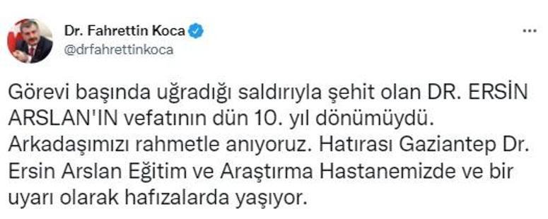 Bakan Kocadan Dr. Ersin Arslanı anma mesajı
