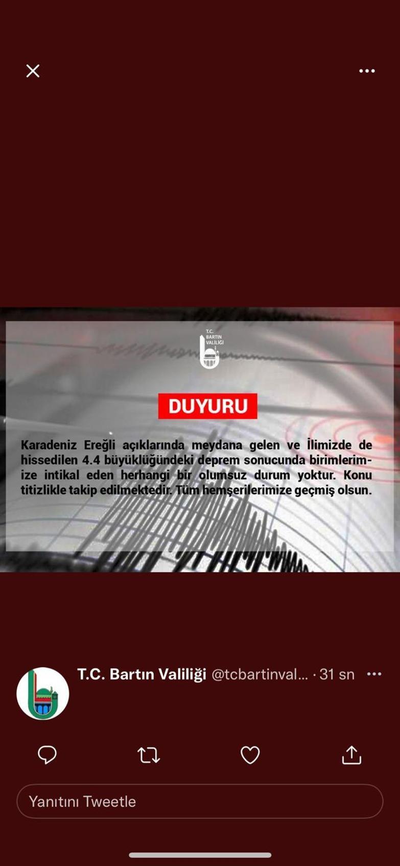 Ereğli açıklarında 4.4 büyüklüğündeki deprem birçok ilden hissedildi